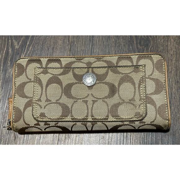 COACH SIGNATURE PENELOPE ACCORDIAN ZIP AROUND WALLET BROWN (used Original) - Picture 1 of 13